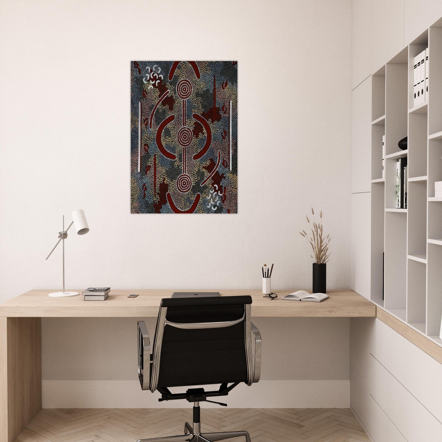 Honey Ant Dreaming - 1981 - Clifford Possum Tjapaltjarri Brushed Aluminum Print - 70x100 cm / 28x40 inches | Clifford Possum Tjapaltjarri Aluminum Print | Clifford Possum Tjapaltjarri Prints