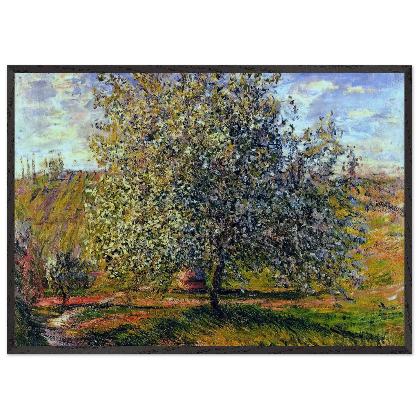 Tree in Flower near Vetheuil - claude monet 70x100 cm / 28x40 inches Framed Art Print – Black Wooden Frame