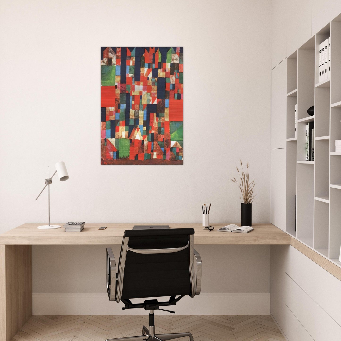 CITY PICTURE WITH RED AND GREEN ACCENTS 1921 - Paul Klee Brushed Aluminum Print - 70x100 cm / 28x40 inches | Paul Klee Aluminum Print | Paul Klee Prints