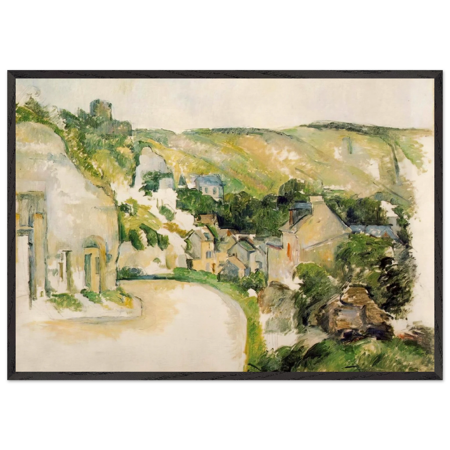A Turn in the Road at La Roche-Guyon - Paul Cezanne 70x100 cm / 28x40 inches Framed Art Print – Black Wooden Frame