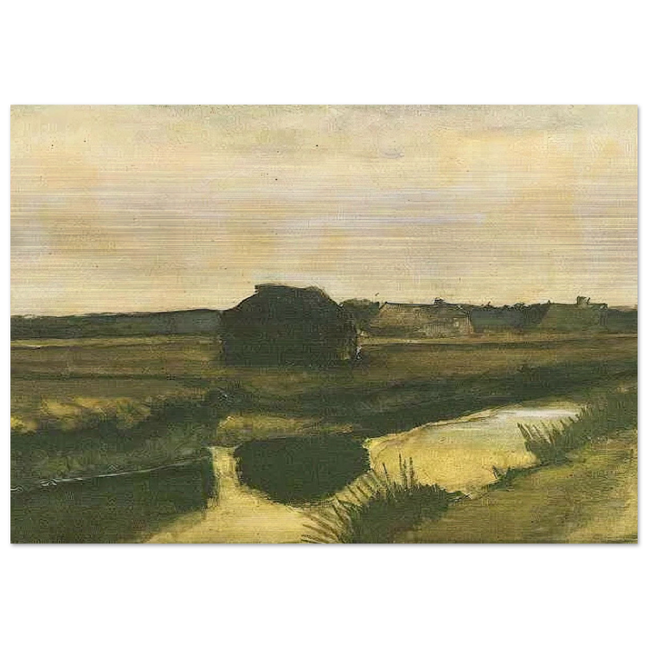 Landscape with a Stack of Peat and Farmhouses - Vincent van Gogh Brushed Aluminum Print - 70x100 cm / 28x40 inches | Vincent van Gogh Aluminum Print | Vincent van Gogh Prints