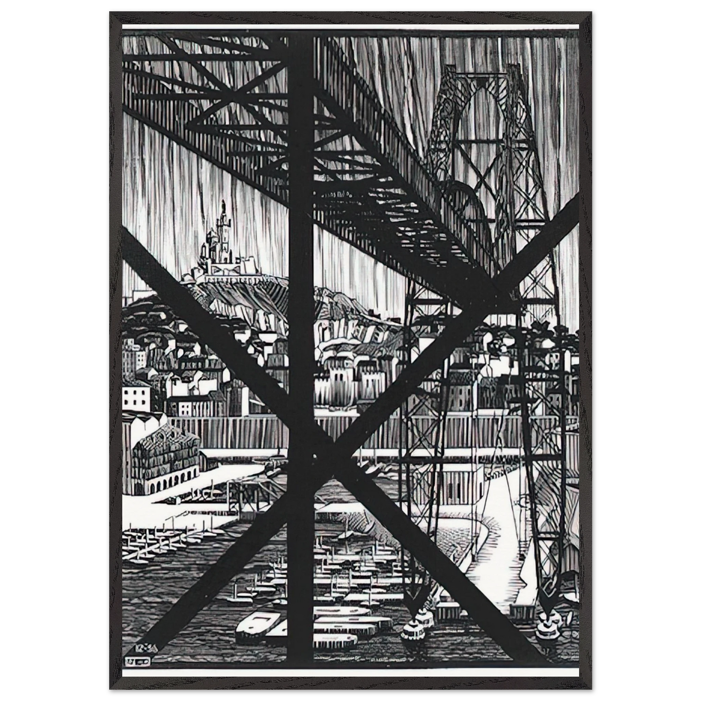 MARCEILLES DECEMBER 1936 1936 - MC Escher 70x100 cm / 28x40 inches Framed Art Print – Black Wooden Frame | Maurits Cornelis Escher Prints