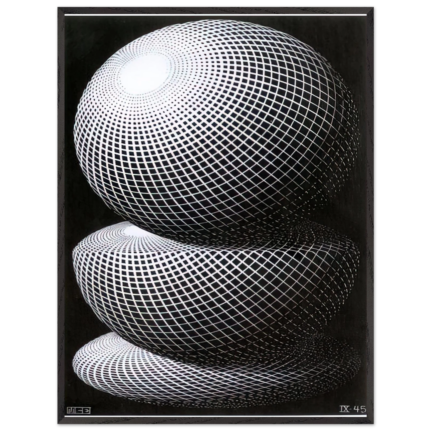 MC Escher - THREE SPHERES I SCHEME Wall Art - 60x80 cm / 24x32 inches - Premium Wooden Framed Poster With Fine Art Paper-canvas - Wood frame