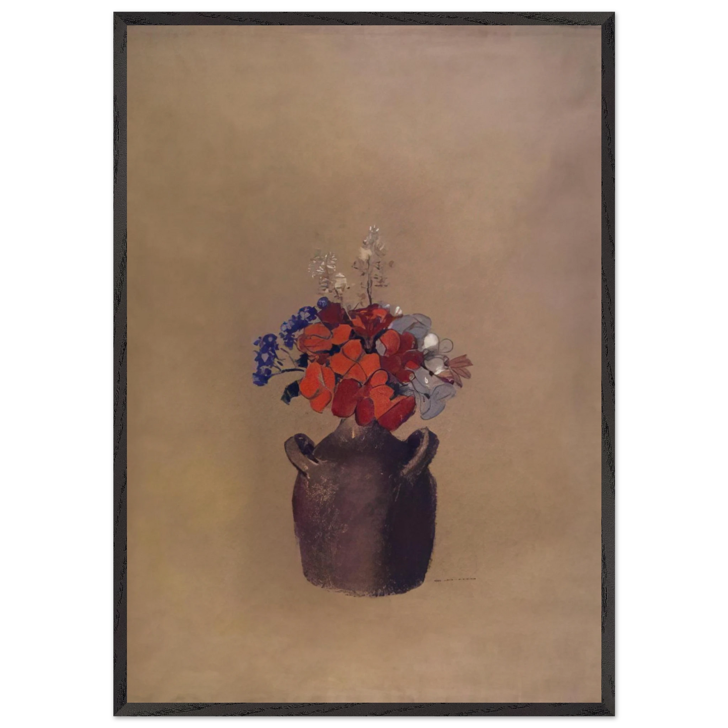 FLOWERS IN A VASE N1 - Odilon Redon 70x100 cm / 28x40 inches Framed Art Print – Black Wooden Frame