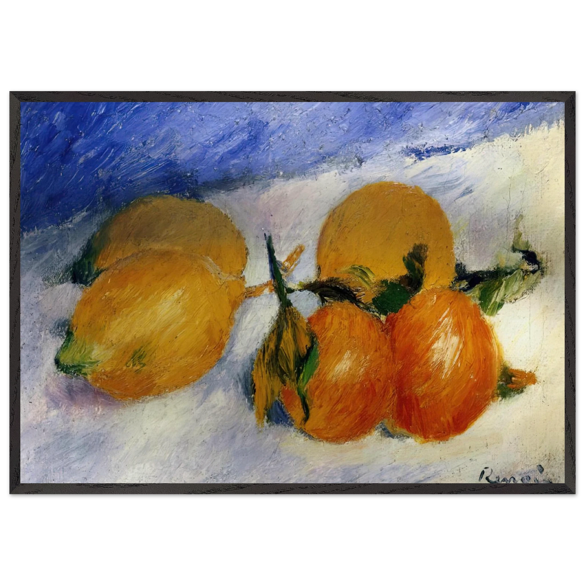 Still Life with Lemons and Oranges - Pierre-Auguste Renoir 70x100 cm / 28x40 inches Framed Art Print – Black Wooden Frame