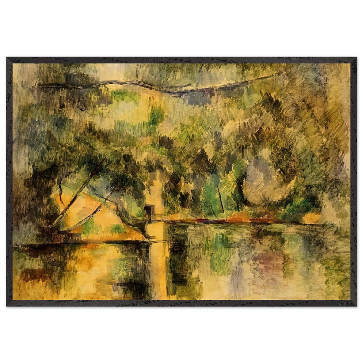 Reflections in the Water - Paul Cezanne 70x100 cm / 28x40 inches Framed Art Print – Black Wooden Frame