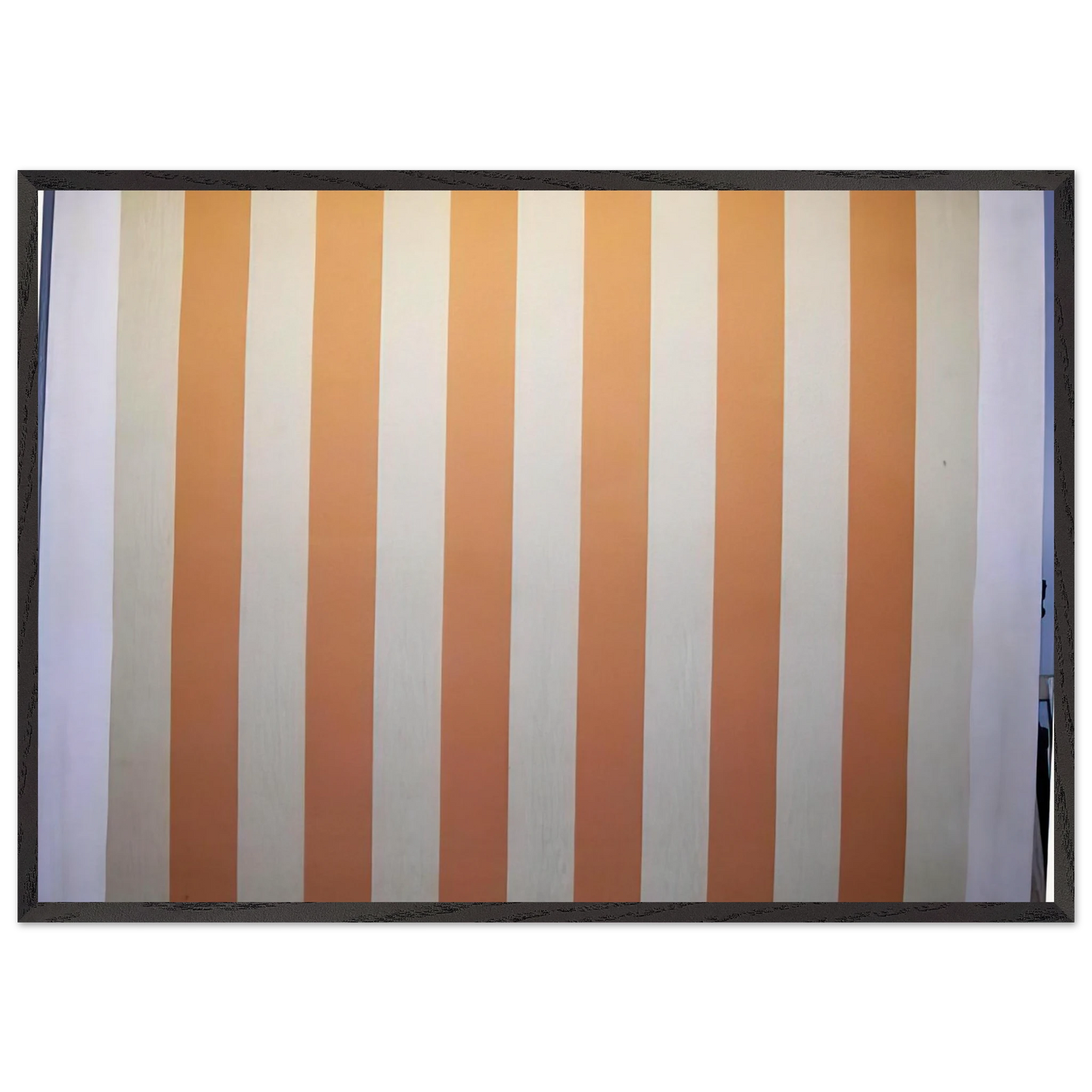 Peinture acrylique blanche sur tissu raye blanc et orange - 1967 - Daniel Buren 70x100 cm / 28x40 inches Framed Art Print – Black Wooden Frame