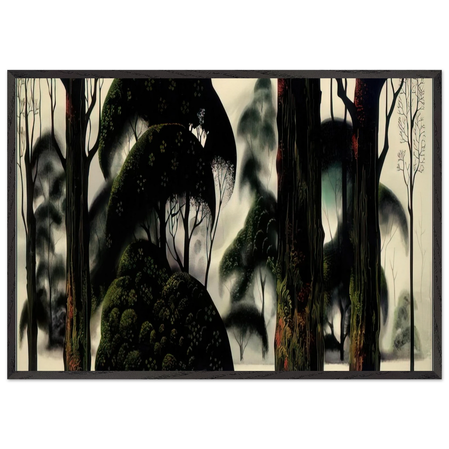 Forest Magic - Eyvind Earle 70x100 cm / 28x40 inches Framed Art Print – Black Wooden Frame
