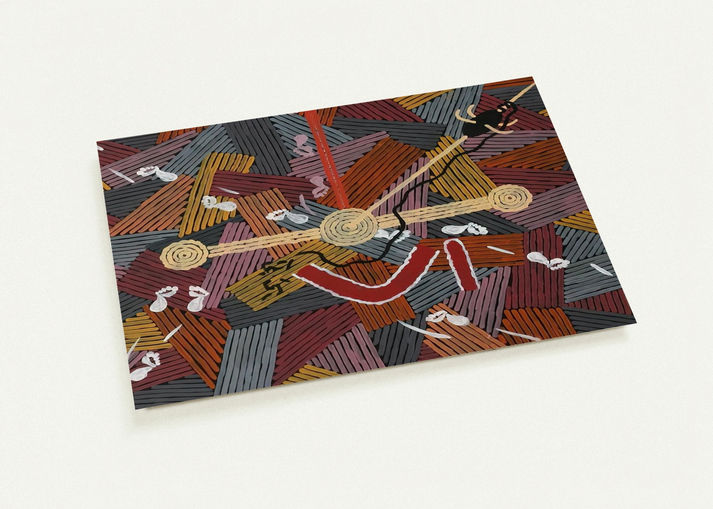 Men's Love Story - 1996 By Clifford Possum Tjapaltjarri Pack of 10 Post Cards | Clifford Possum Tjapaltjarri Post Cards | A6 (10.5 x 14.8 cm) - 4.1 x 5.8 inches