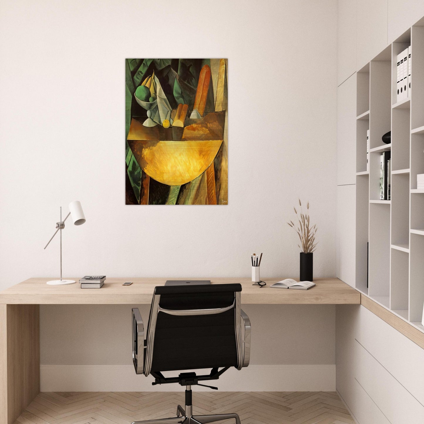 Bread and dish with fruits on the table - Pablo Picasso Brushed Aluminum Print - 70x100 cm / 28x40 inches | Pablo Picasso Aluminum Print | Pablo Picasso Prints