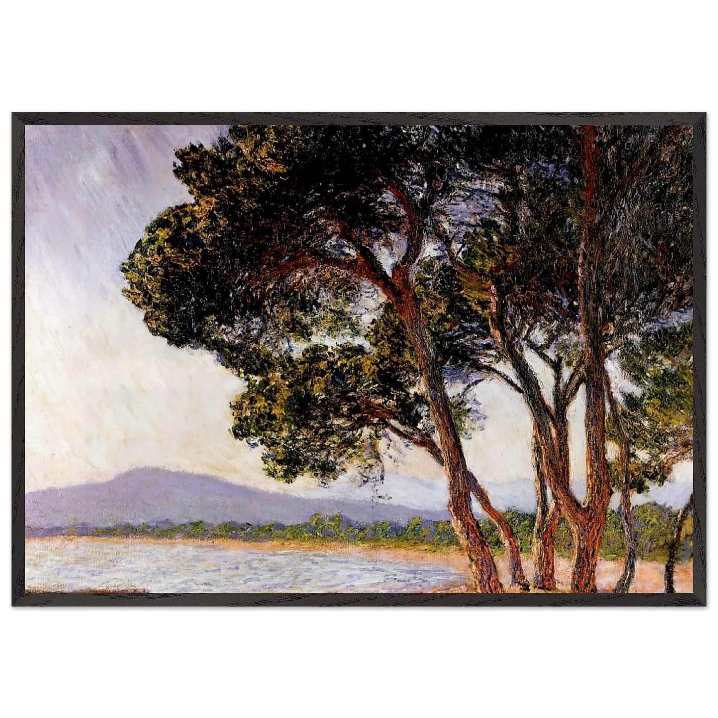 Beach in Juan-les-Pins - claude monet 70x100 cm / 28x40 inches Framed Art Print – Black Wooden Frame
