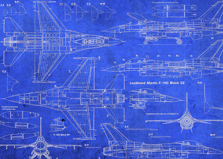 Airplane Blueprints Art Print: F16 Fighter Jet Blueprint | RedKalion