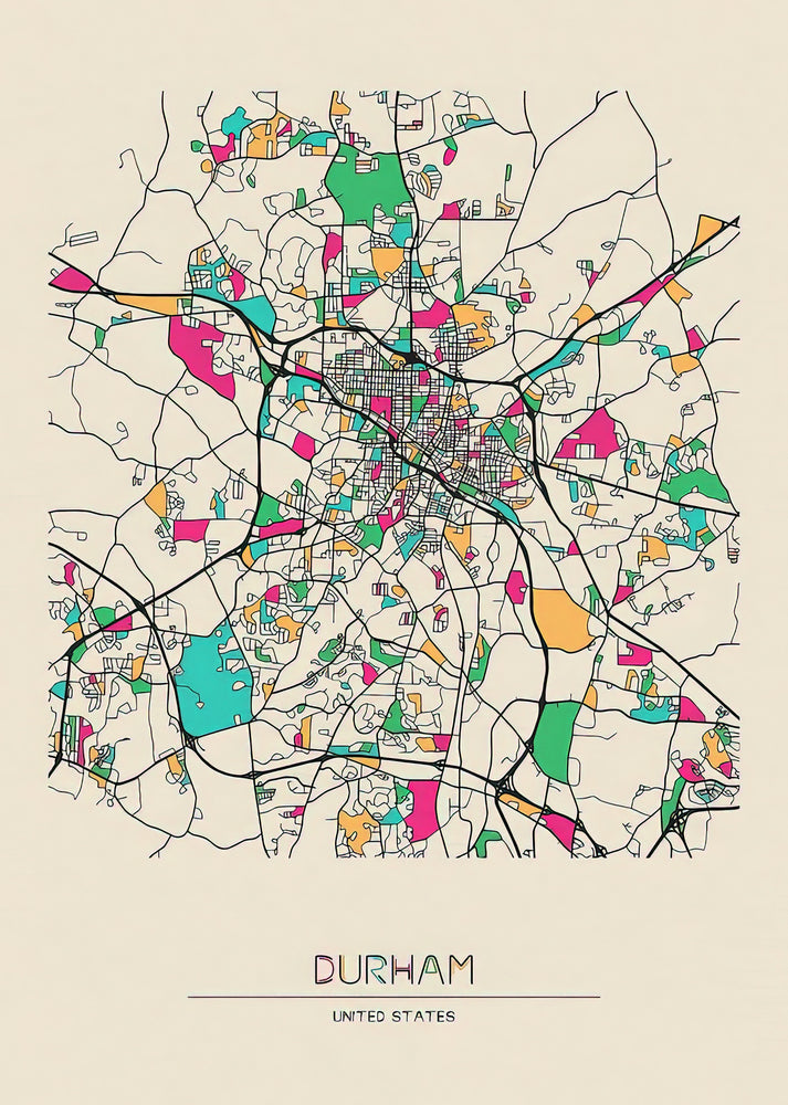 City Map of Durham NC Art Print | Premium Historical Cartography | RedKalion