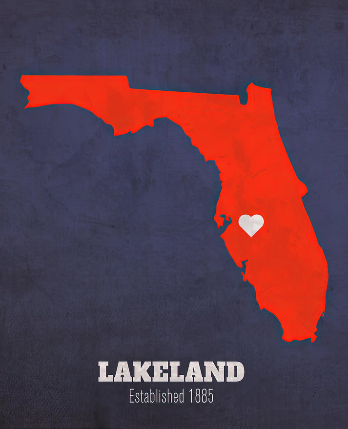 City Map of Lakeland Florida Art Print | 1885 Founding & UF Colors | RedKalion