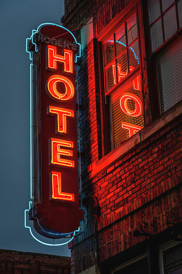 Hotel Sign Art Print: Vintage Neon & Americana Design | RedKalion