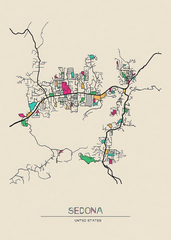 Map of Arizona Cities Sedona | Fine Art Print | RedKalion