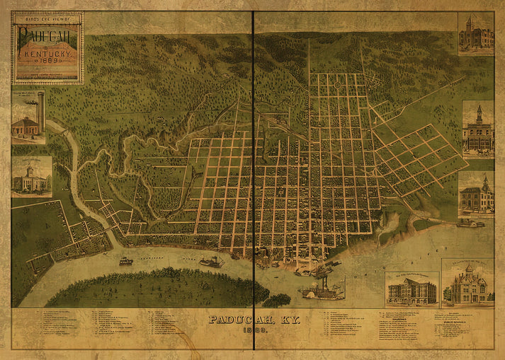 Map of Paducah: Vintage 1889 City Street Art Print | RedKalion
