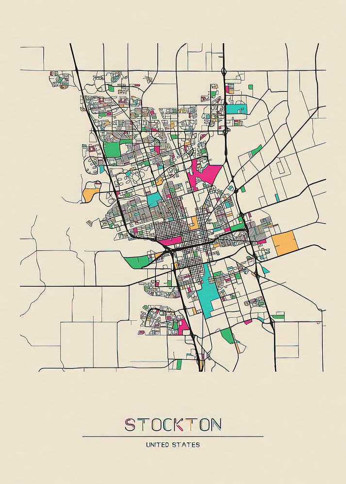 Map of Stockton California Art Print | Vintage City Map | RedKalion