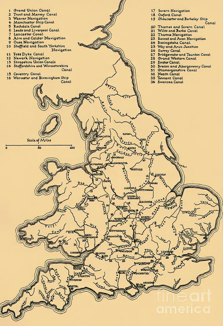 Map of the Main Rivers and Canals in England Art Print | RedKalion