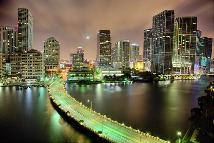 Miami Skyline At Night Art Print | Premium Fine Art Print | RedKalion