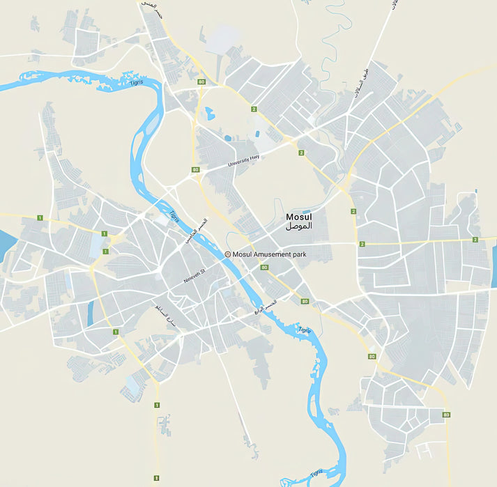 Minimalist Modern Map of Mosul, Iraq Art Print | RedKalion