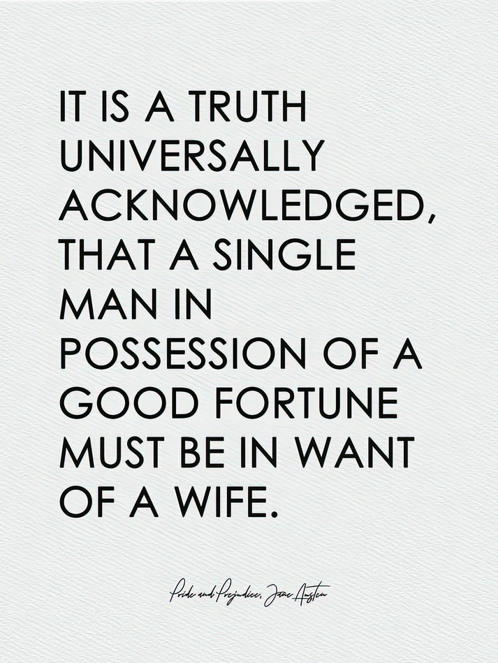 Pride and Prejudice First Line Art Print | Fine Art Print | RedKalion