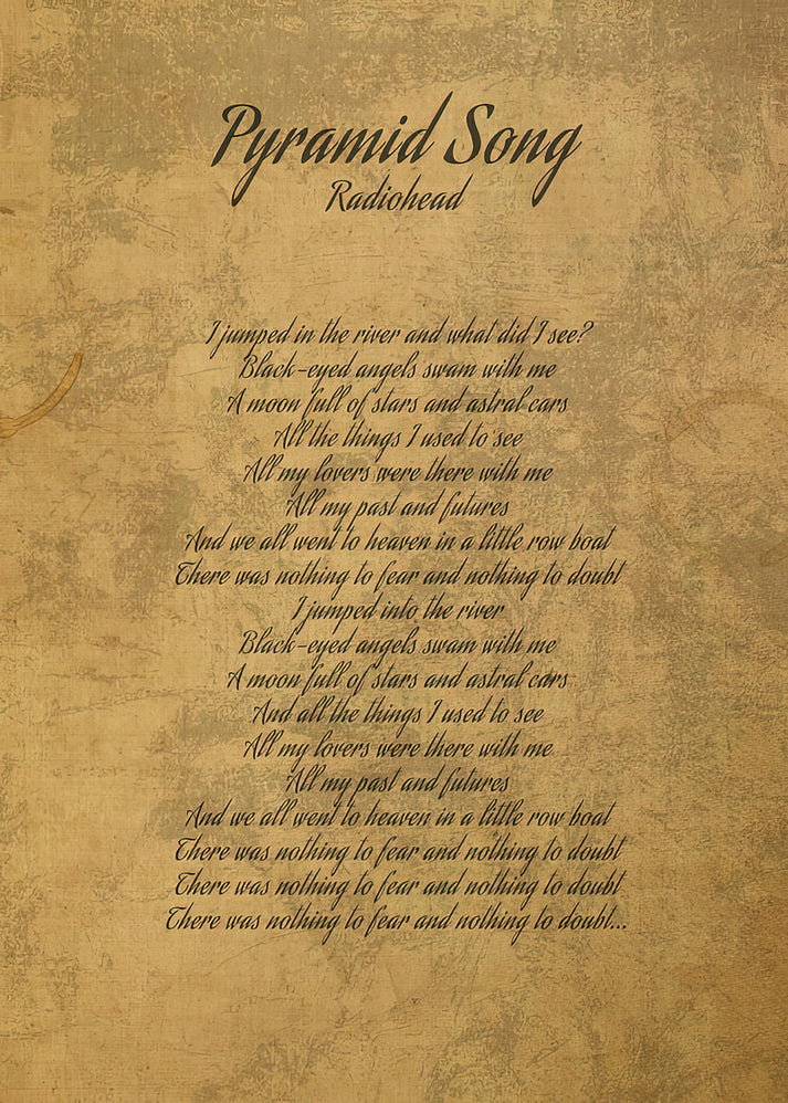 Radiohead Pyramid Song Lyrics Art Print | Vintage Parchment Style | RedKalion