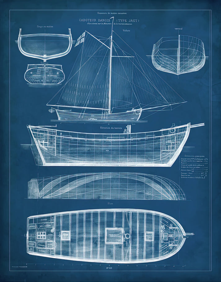 Ship Blueprints Art Print | Premium Nautical Blueprint II | RedKalion