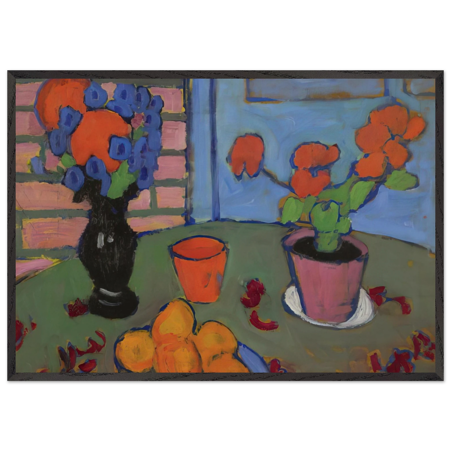 STILL LIFE WITH FLOWERS AND ORANGES 1909 - Alexej von Jawlensky 70x100 cm / 28x40 inches Framed Art Print – Black Wooden Frame