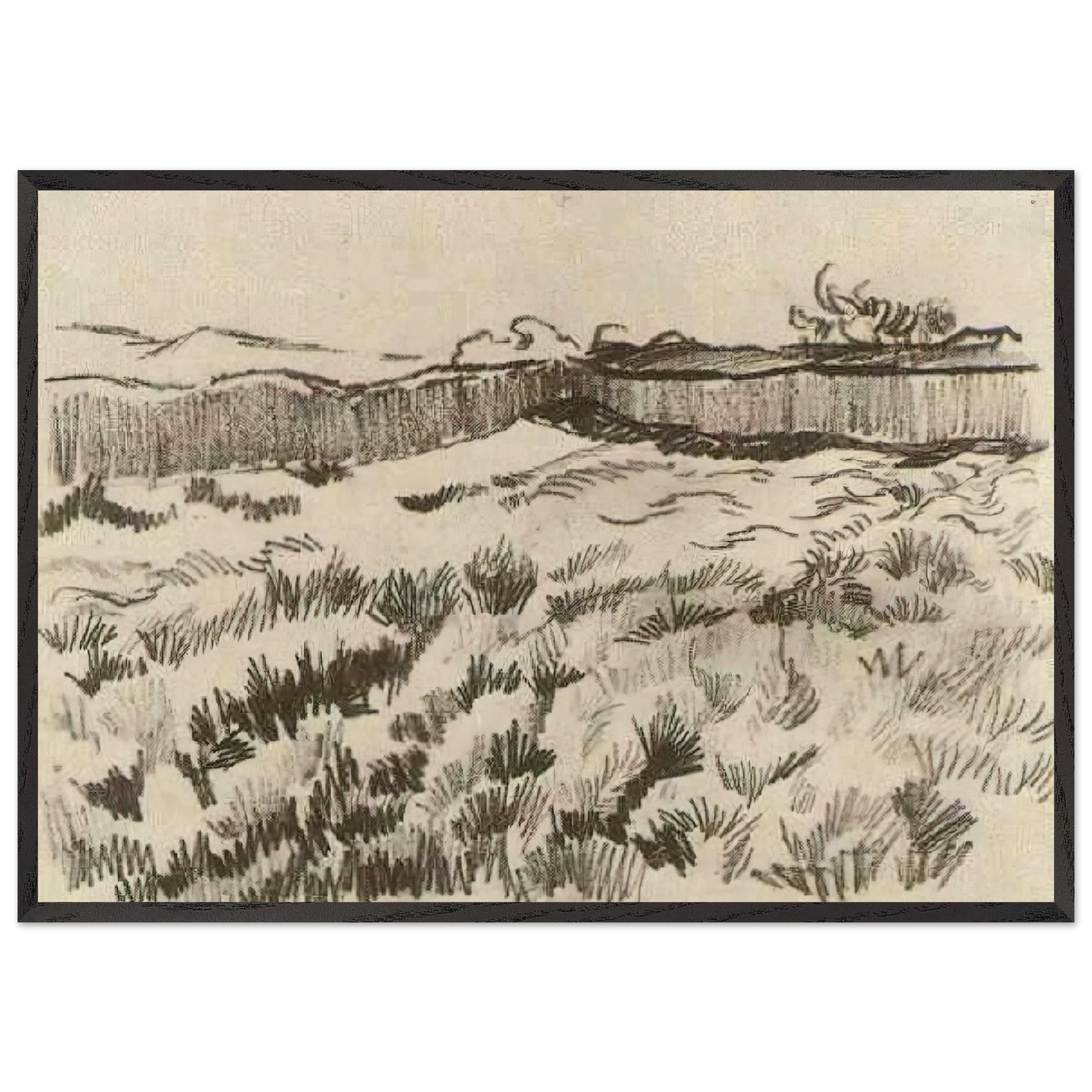 Enclosed Field - Vincent van Gogh 70x100 cm / 28x40 inches Framed Art Print – Black Wooden Frame