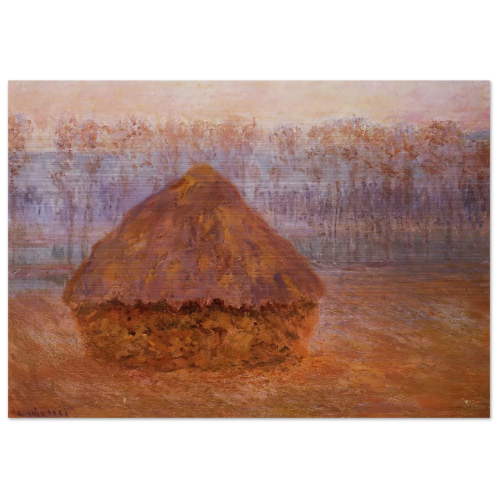 Grainstack in Winter, Misty Weather - claude monet Brushed Aluminum Print - 70x100 cm / 28x40 inches | claude monet Aluminum Print | claude monet Prints