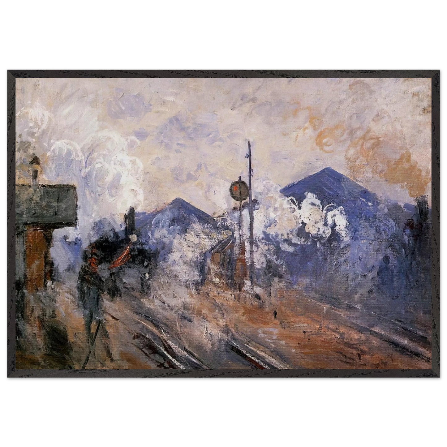 Saint-Lazare Station Track Coming out - claude monet 70x100 cm / 28x40 inches Framed Art Print – Black Wooden Frame