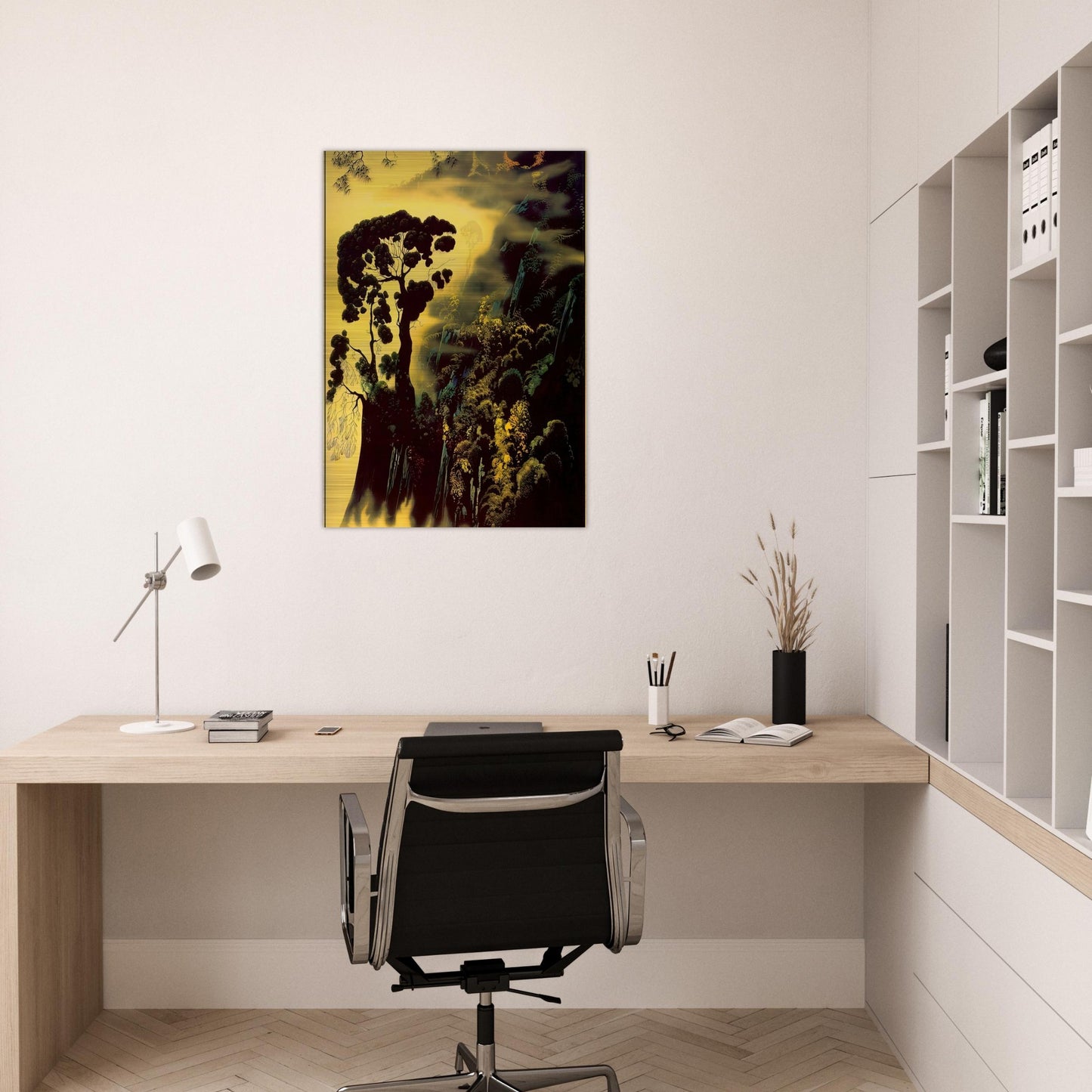 Sunset Silhouette - Eyvind Earle Brushed Aluminum Print - 70x100 cm / 28x40 inches | Eyvind Earle Aluminum Print | Eyvind Earle Prints