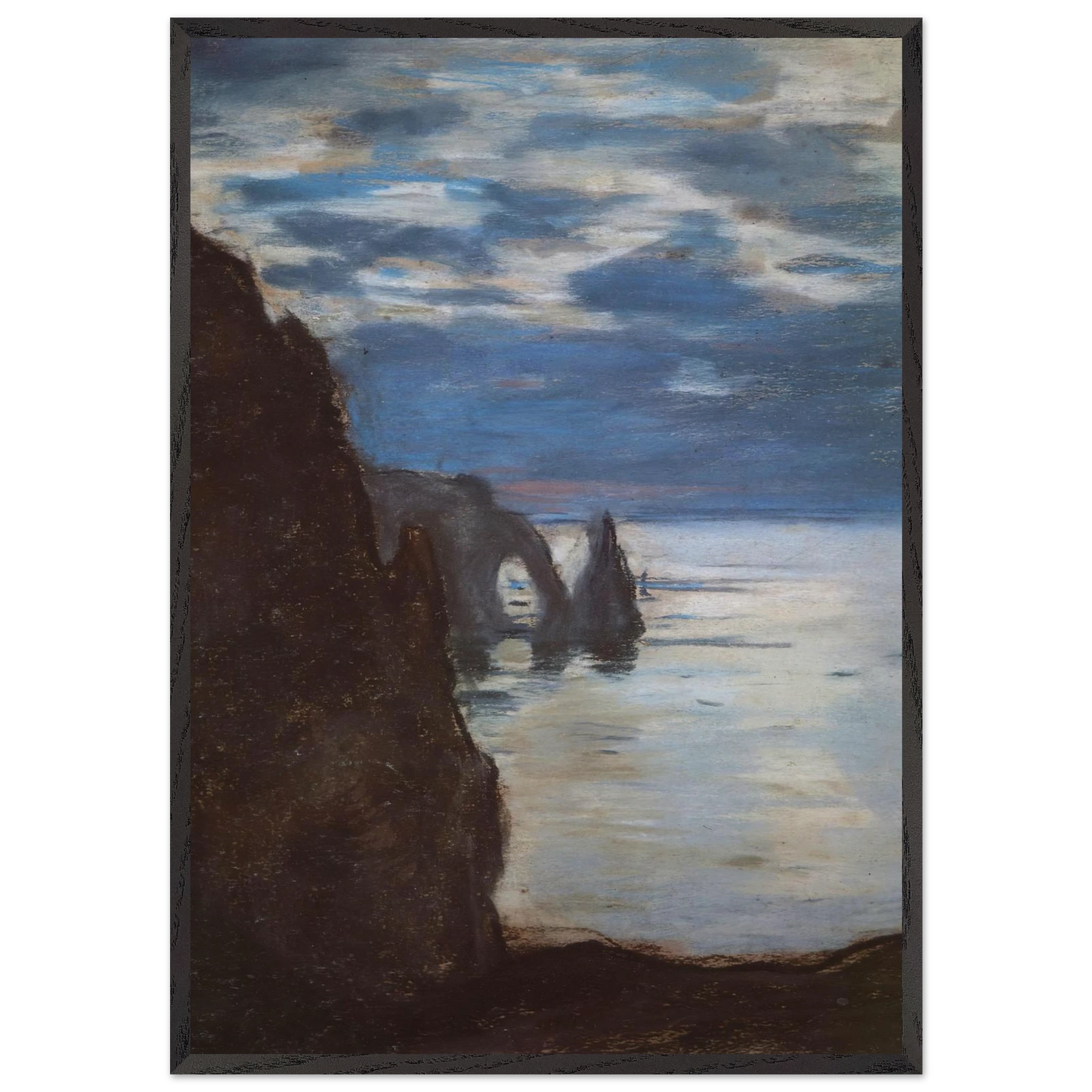 Etretat the Needle Rock and Porte dAval - claude monet 70x100 cm / 28x40 inches Framed Art Print – Black Wooden Frame