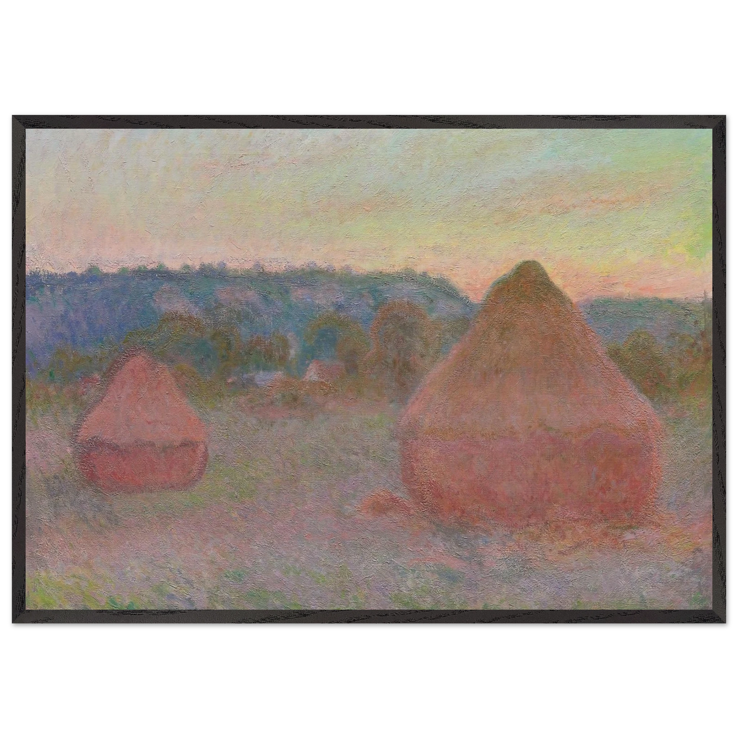Stacks of Wheat End of Day Autumn - claude monet 70x100 cm / 28x40 inches Framed Art Print – Black Wooden Frame