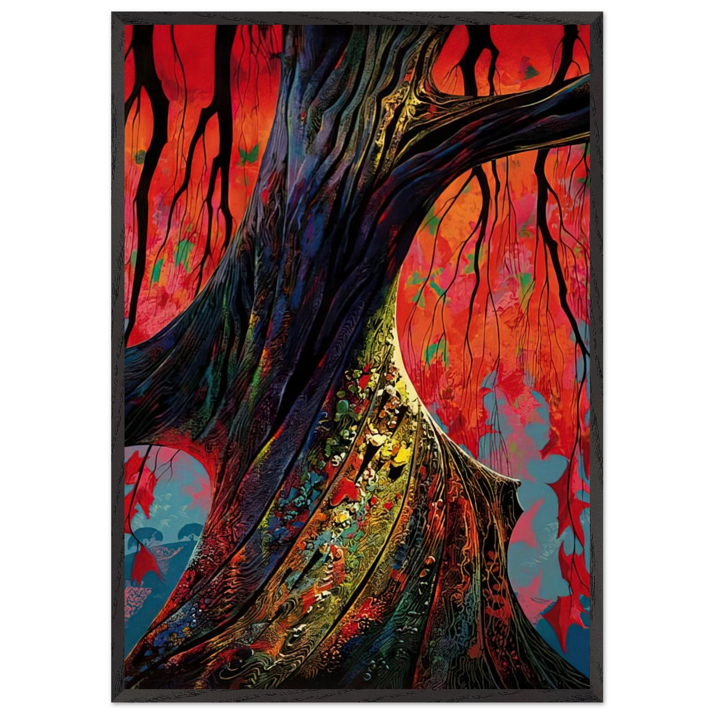 Fire red and gold - Eyvind Earle 70x100 cm / 28x40 inches Framed Art Print – Black Wooden Frame
