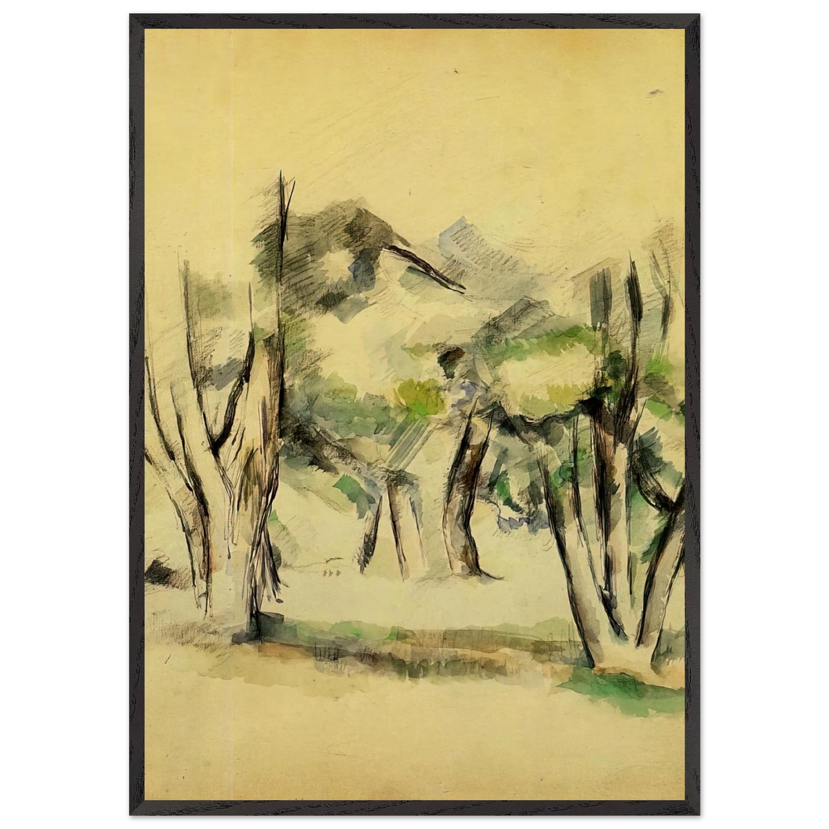 TREES N2 - Paul Cezanne 70x100 cm / 28x40 inches Framed Art Print – Black Wooden Frame