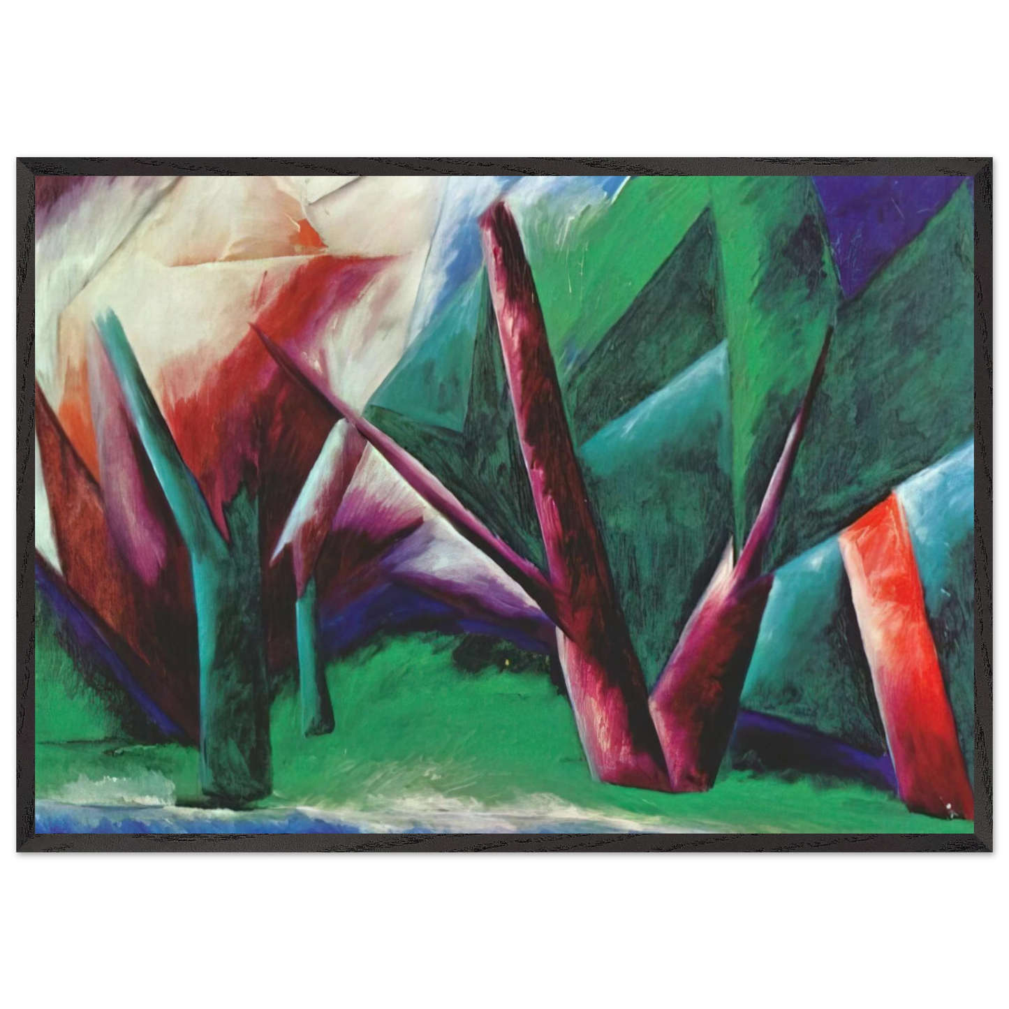 Forest Red-green - 1914 - Natalia Goncharova 70x100 cm / 28x40 inches Framed Art Print – Black Wooden Frame