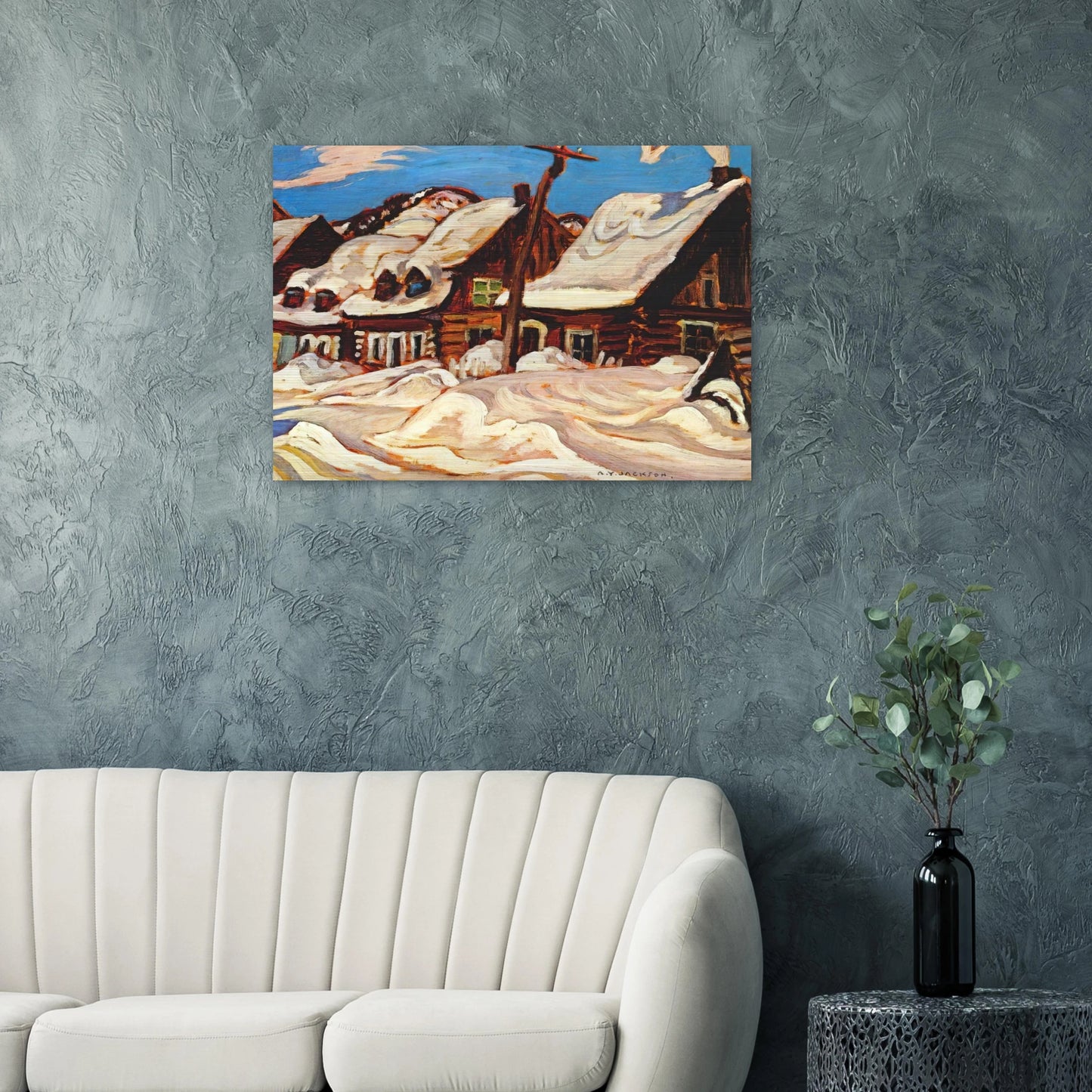 Houses, St. Urbain - 1934 - A.Y. Jackson Brushed Aluminum Print - 70x100 cm / 28x40 inches | A.Y. Jackson Aluminum Print | A.Y. Jackson Prints