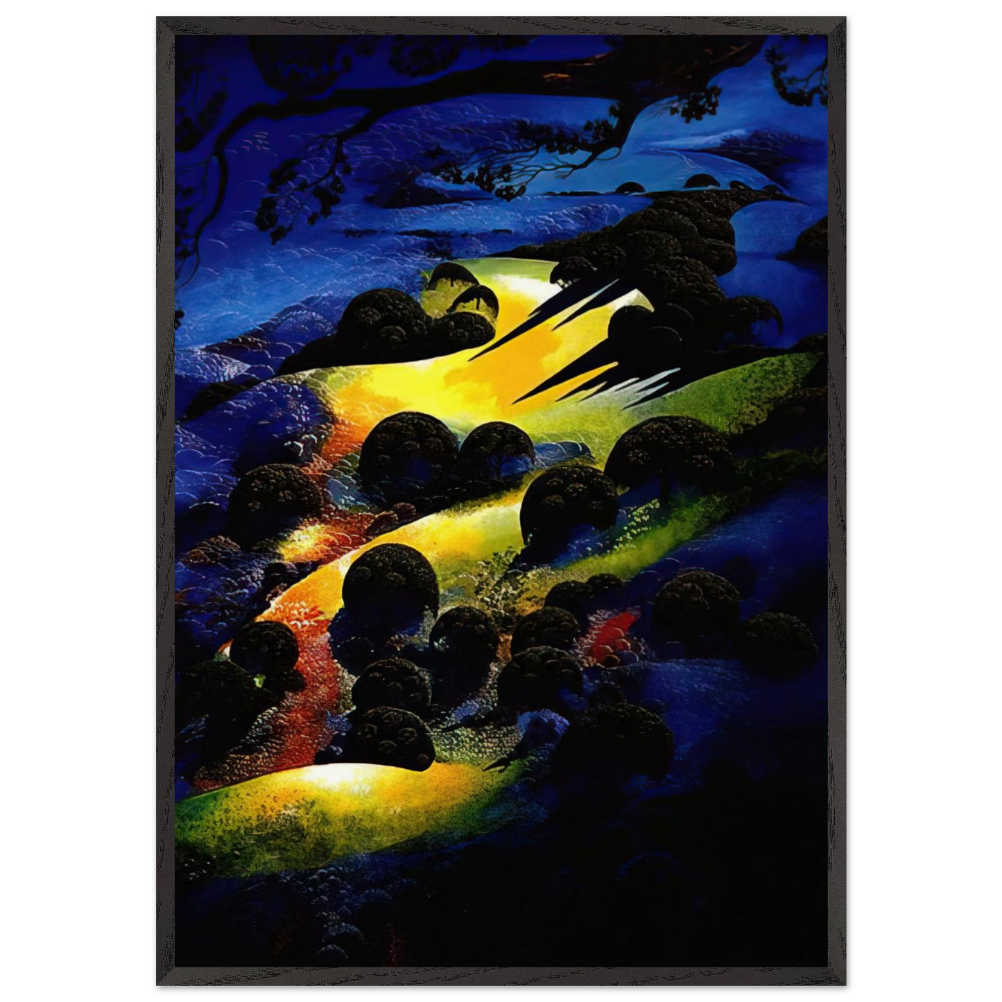 Sunset Flame - Eyvind Earle 70x100 cm / 28x40 inches Framed Art Print – Black Wooden Frame