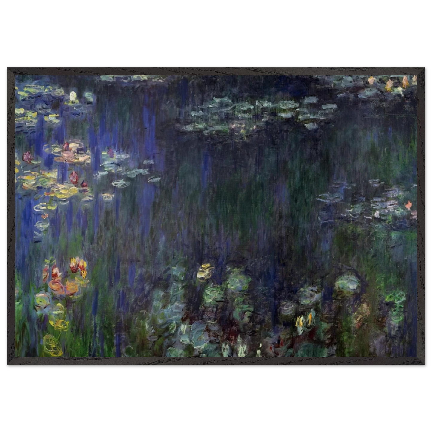 Water Lilies Green Reflection left half - claude monet 70x100 cm / 28x40 inches Framed Art Print – Black Wooden Frame
