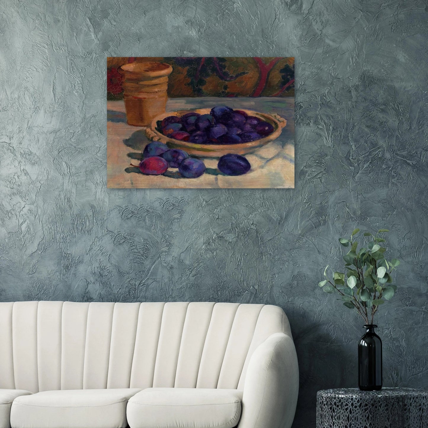 STILL LIFE WITH PLUMS 1926 - Theo van Rysselberghe Brushed Aluminum Print - 70x100 cm / 28x40 inches | Theo van Rysselberghe Aluminum Print | Theo van Rysselberghe Prints