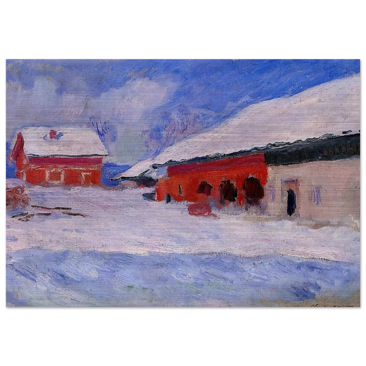 Red Houses at Bjornegaard in the Snow, Norway - claude monet Brushed Aluminum Print - 70x100 cm / 28x40 inches | claude monet Aluminum Print | claude monet Prints