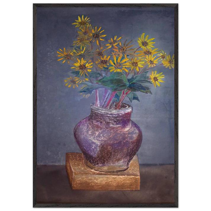 Homemade Painting of a Homemade Bouquet of Sand Dune Daisies in a Homemade Vase - 1982 - Morris Graves 70x100 cm / 28x40 inches Framed Art Print – Black Wooden Frame