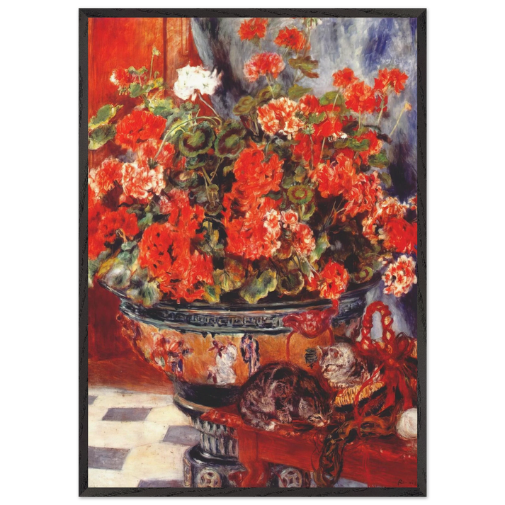 Geraniums and Cats - Pierre-Auguste Renoir 70x100 cm / 28x40 inches Framed Art Print – Black Wooden Frame