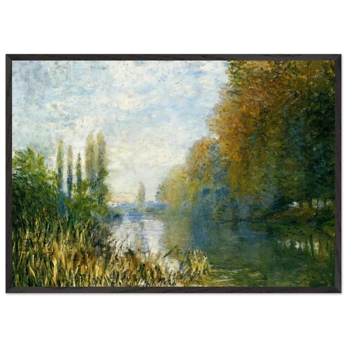 The Banks of The Seine in Autumn - claude monet 70x100 cm / 28x40 inches Framed Art Print – Black Wooden Frame