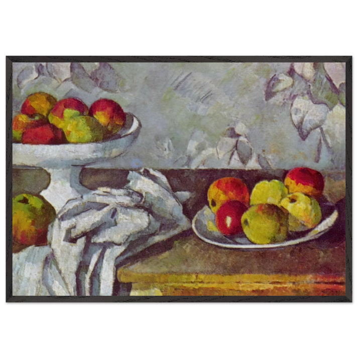 Still life with apples and fruit bowl - Paul Cezanne 70x100 cm / 28x40 inches Framed Art Print – Black Wooden Frame
