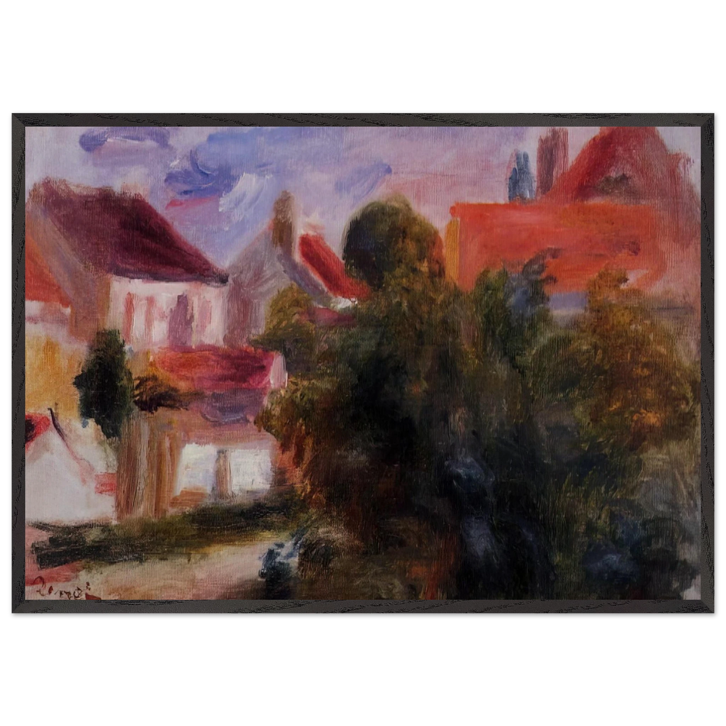 Street in Essoyes - Pierre-Auguste Renoir 70x100 cm / 28x40 inches Framed Art Print – Black Wooden Frame