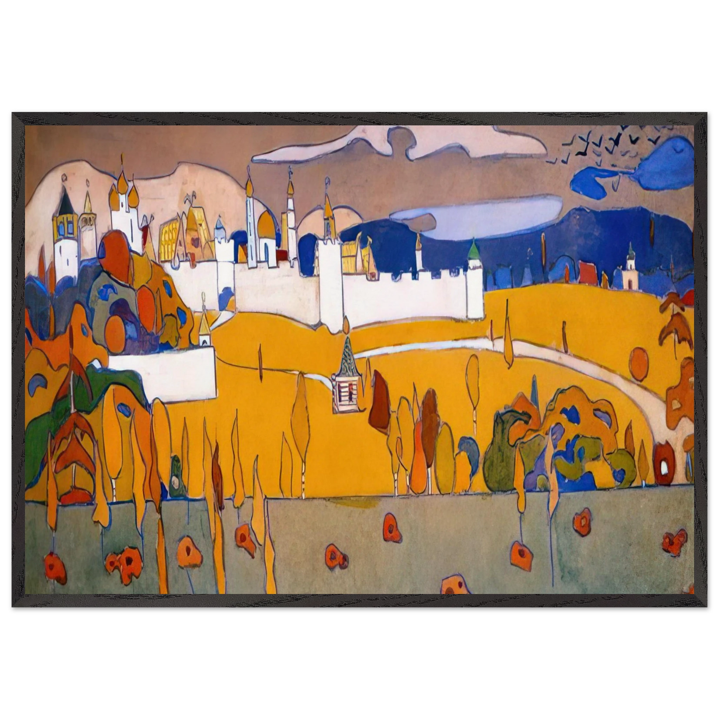 WALLED CITY IN AUTUMN LANDSCAPE 1902 - Wassily Kandinsky 70x100 cm / 28x40 inches Framed Art Print – Black Wooden Frame
