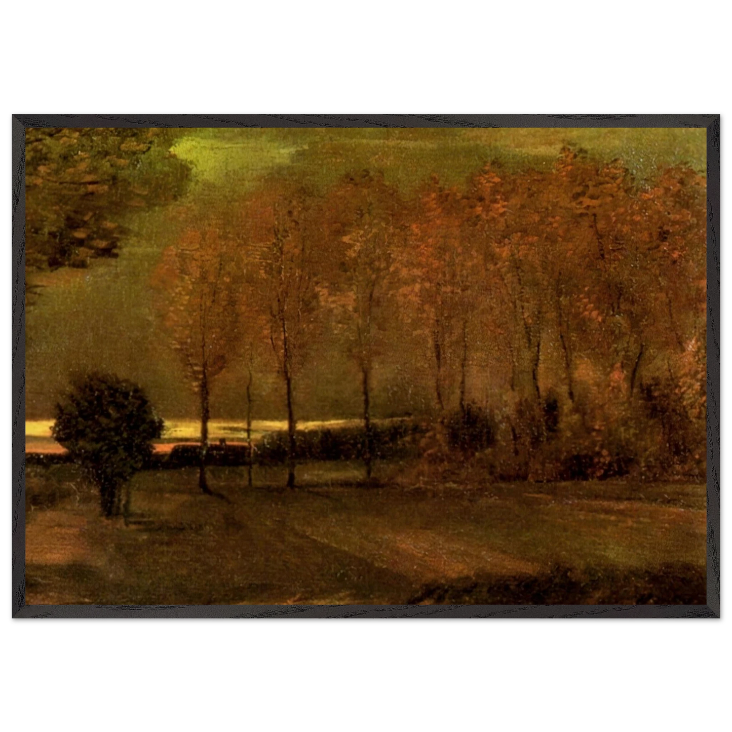 Autumn Landscape at Dusk - Vincent van Gogh 70x100 cm / 28x40 inches Framed Art Print – Black Wooden Frame